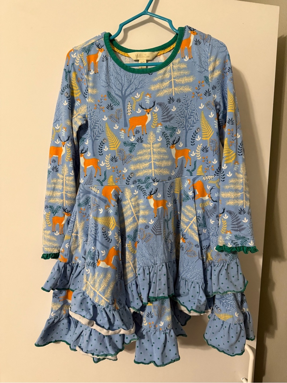 Matilda Jane Blue Woodland Deer Ruffle Dress